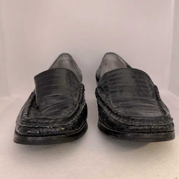 Carlos Falchi Black Reptile Print Leather Loafers Size 5 - EUC - Picture 7 of 12